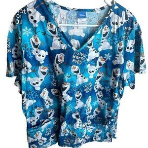 Disney Olaf FROZEN Medical Hospital Doctor Nurse Scrub Top Size Large EUC #4661
